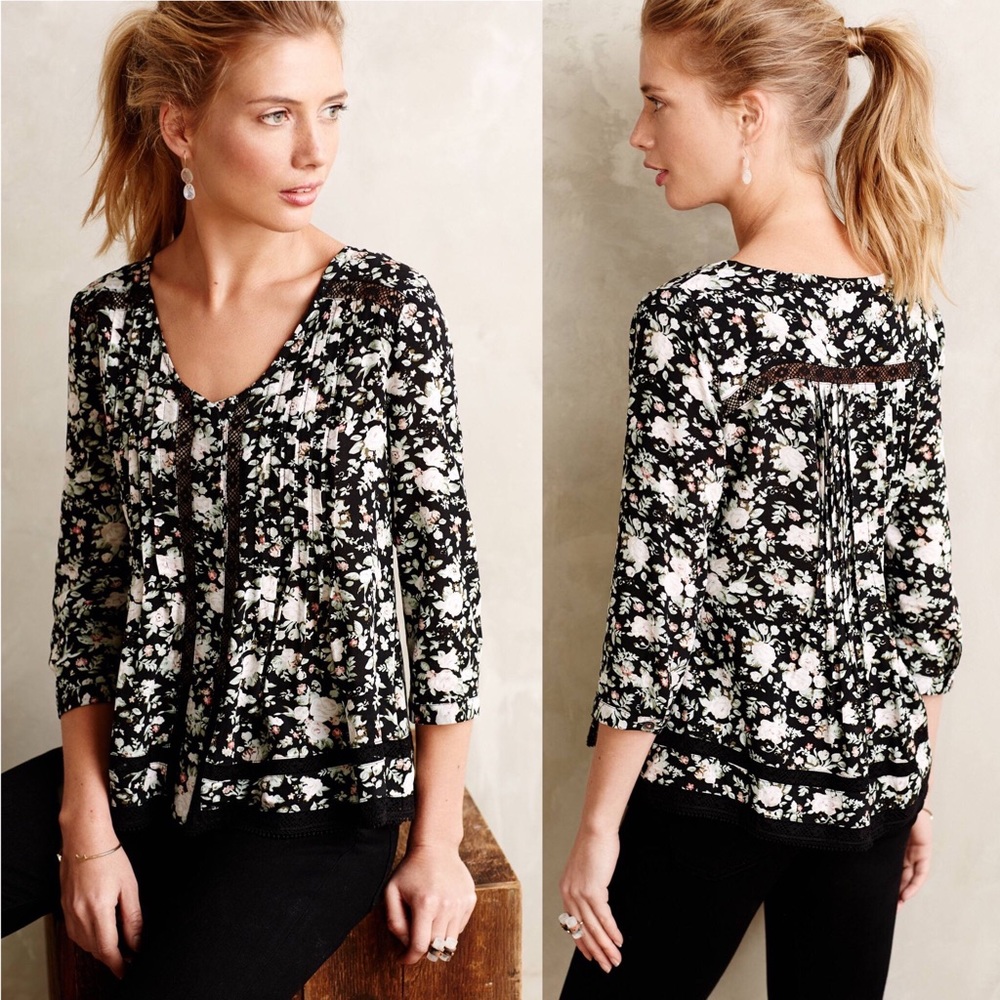Anthropologie Maeve Lilly Floral Peasant Blouse